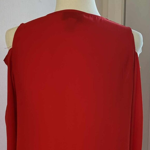 Joseph Ribkoff Vibrant Red Chiffon Cold-Shoulder V-Neck Blouse – US 4 - Picture 7 of 11